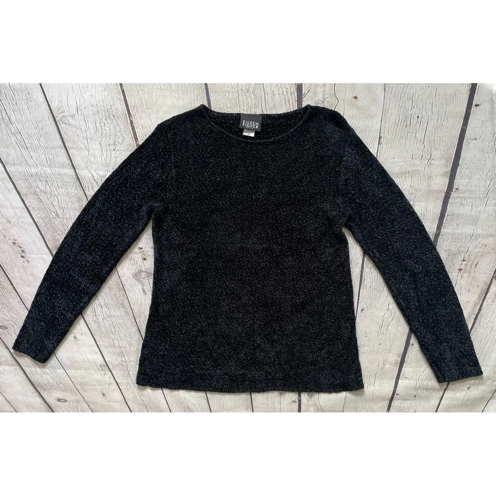 Eileen Fisher Black & Blue Boucle Knit Sweater